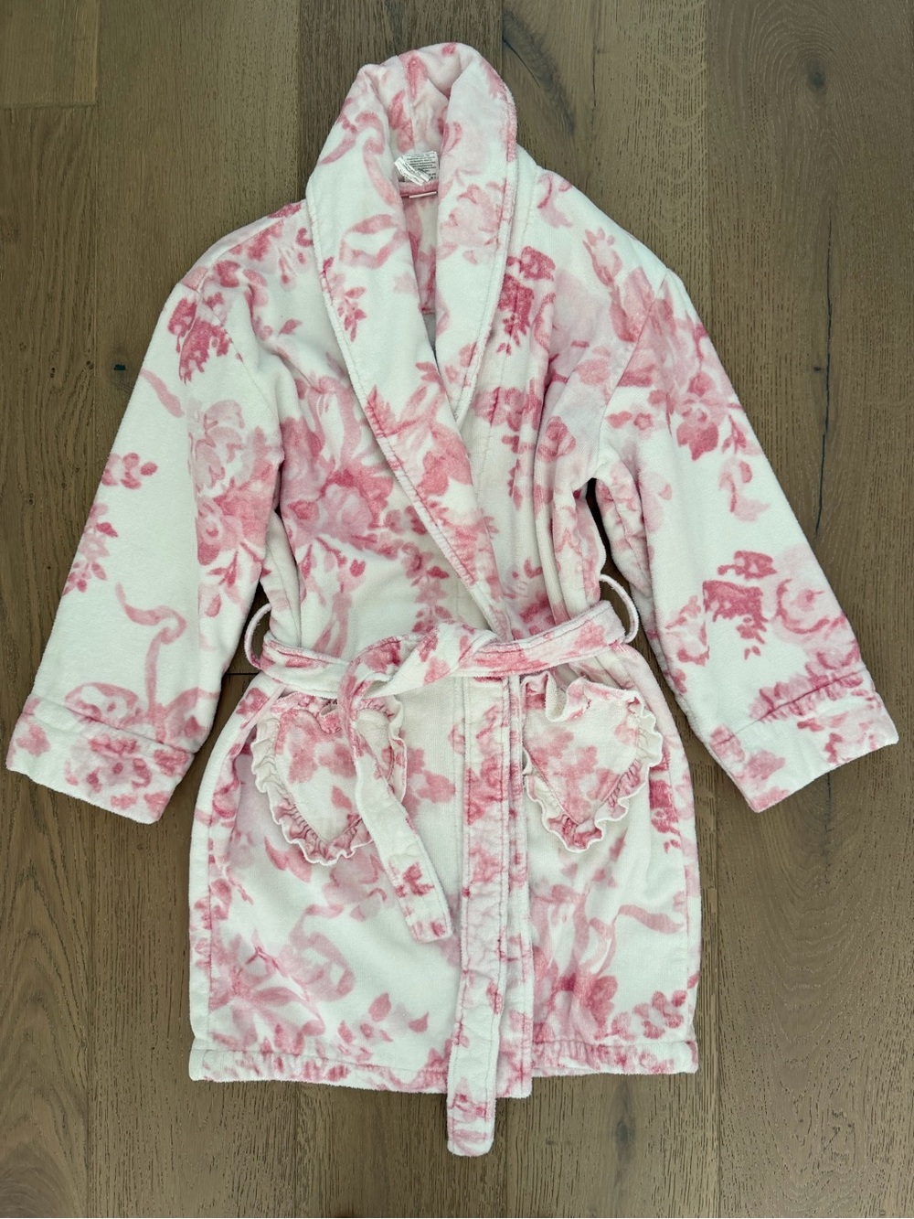 LoveShackFancy X PB Teen Girls' Pink Floral Plush Robe, Size XXS/XS